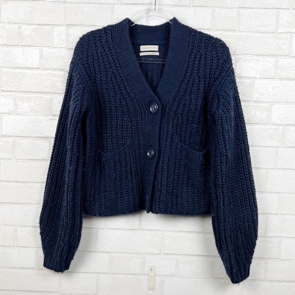 Urban Outfitters Sweaters - Urban Outfitters Chunky Knit Navy Blue Cropped Button Cardigan Size XS